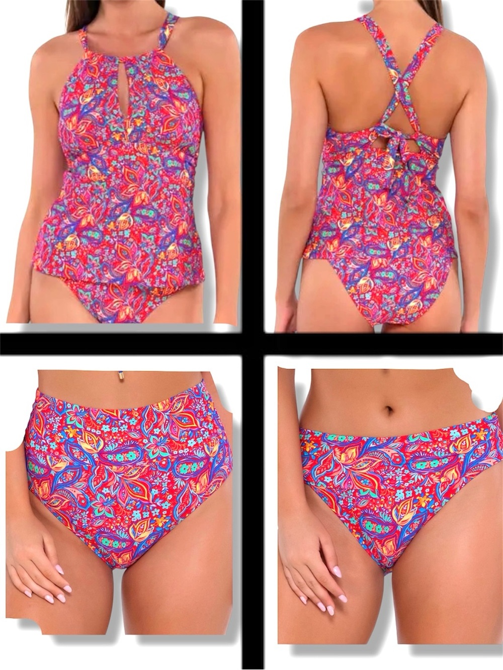 2 Piece Swimsuit Mia Tankini DD Hannah High Waist Paisley Print Size 16